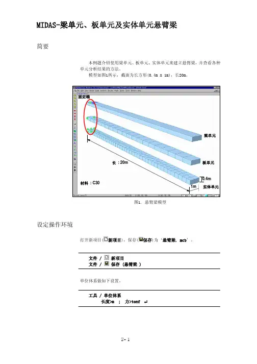 MIDAS-梁单元、板单元及实体单元悬臂梁