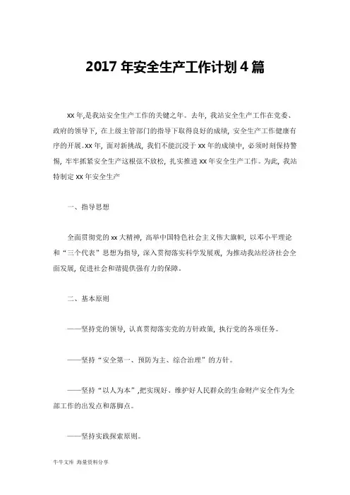 2017年安全生产工作计划4篇