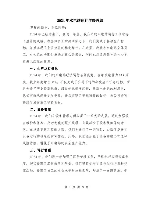 2024年水电站运行年终总结