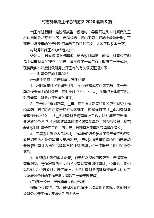 村财务年终工作总结范文2020最新5篇