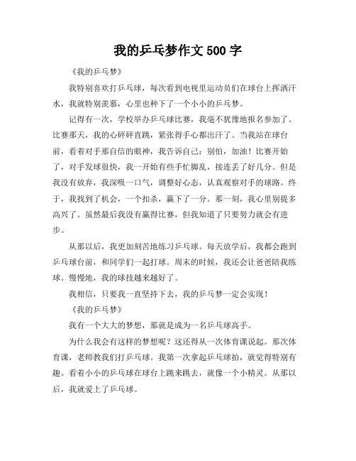 我的乒乓梦作文500字