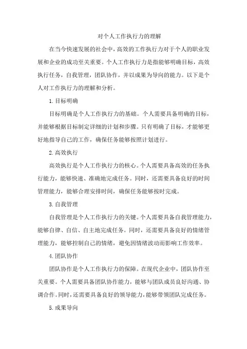 对个人工作执行力的理解