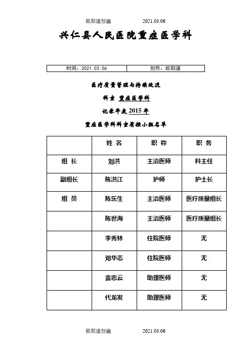 重症医学科医疗质量管理与持续改进活动记录本之欧阳道创编
