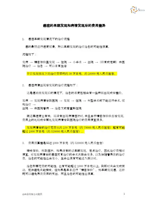 癌症的早期发现和病情发现后的费用差异