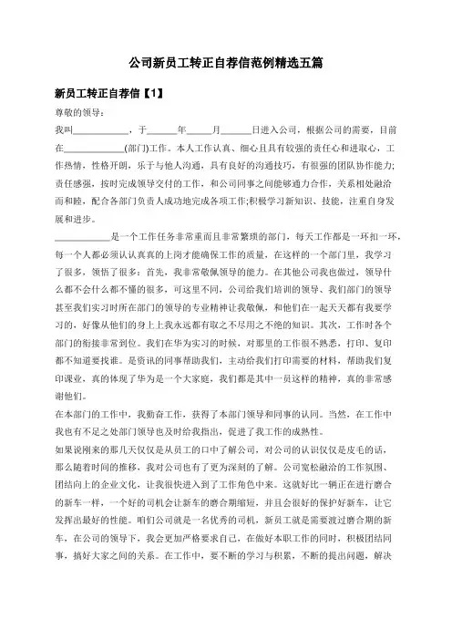 公司新员工转正自荐信范例精选五篇