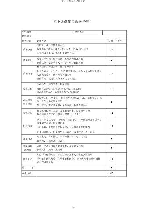 初中化学优质课评分表