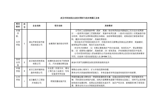 武汉市科技型企业技术需求与技术难题汇总表【模板】