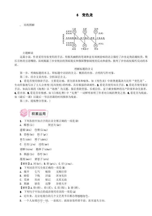 九年级语文下册第二单元6《变色龙》课后练习新人教版