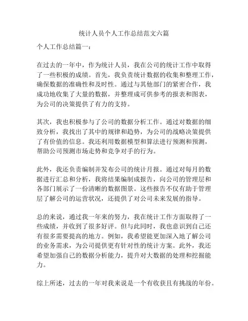 统计人员个人工作总结范文六篇