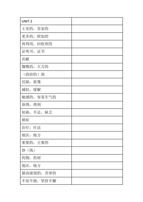 高中英语新外研版必修三单词默写汉译英乱序UNIT 2