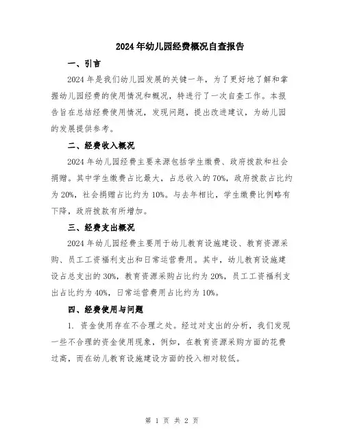 2024年幼儿园经费概况自查报告