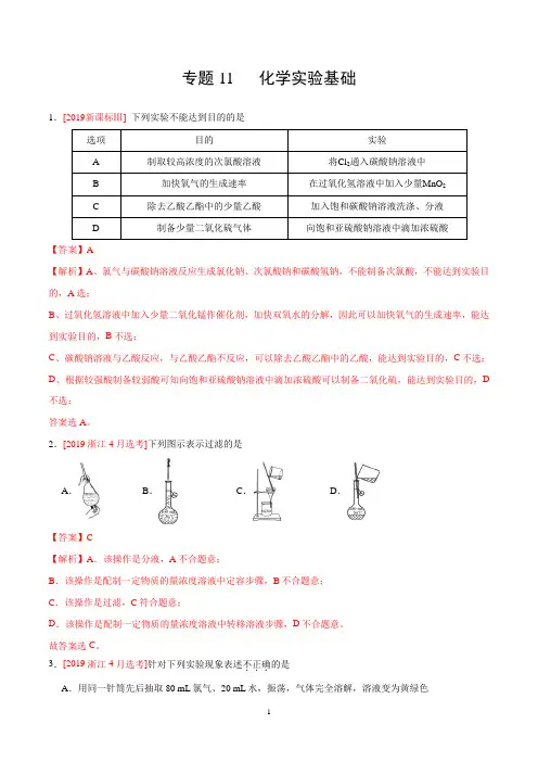 2017-2019化学高考真题汇编--专题11 化学实验基础(解析版)