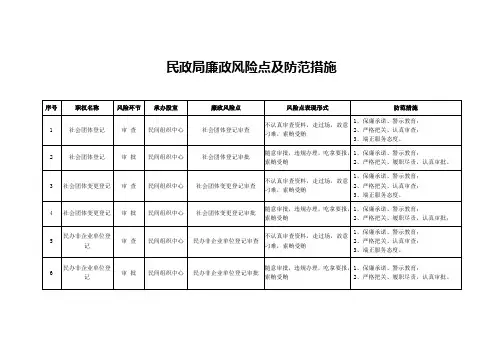 民政局廉政风险点及防范措施