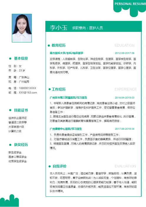 临床医学医生个人简历WORD模板(完整版)