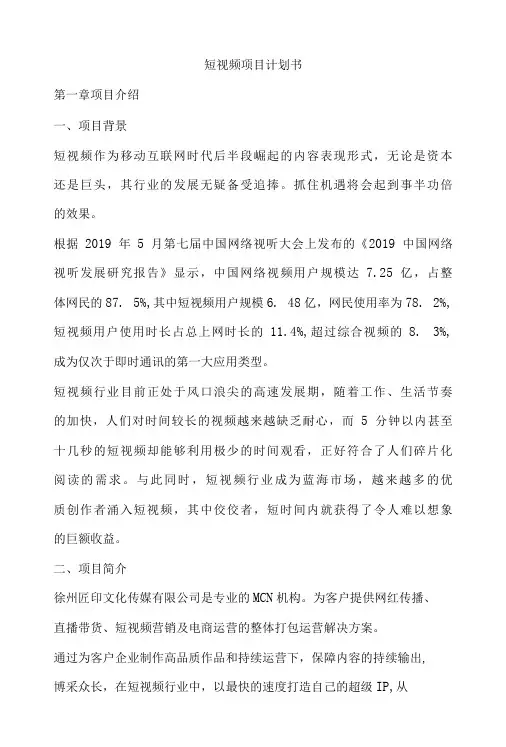 短视频项目计划书