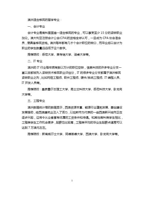 澳洲留学移民学科