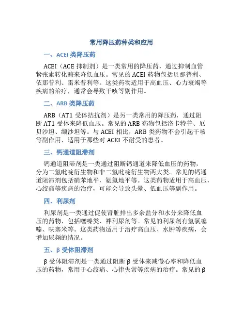 常用降压药种类和应用
