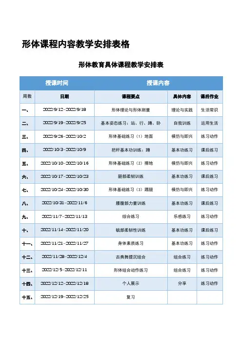 形体课程内容教学安排表格