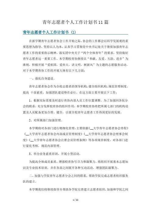 青年志愿者个人工作计划书11篇