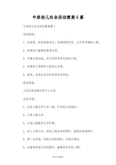 中班幼儿社会活动教案5篇