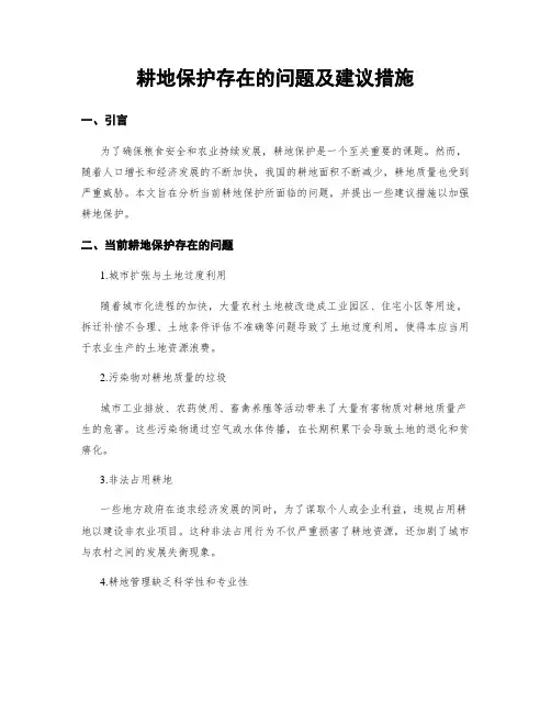 耕地保护存在的问题及建议措施