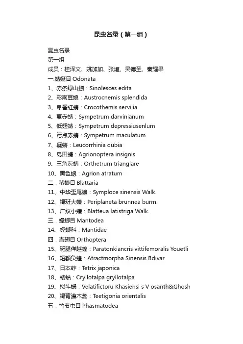 昆虫名录(第一组)