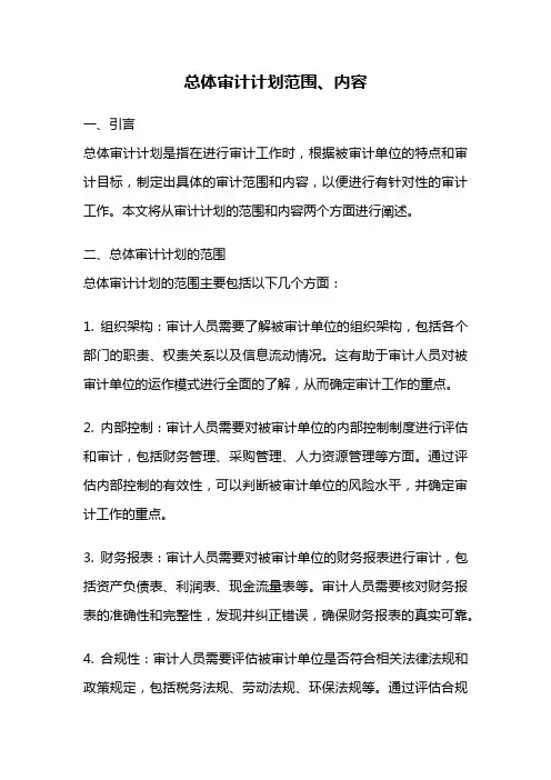 总体审计计划范围、内容
