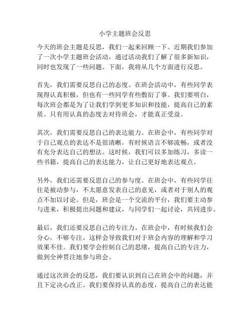 小学主题班会反思