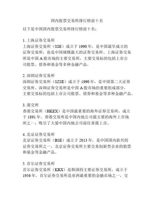 国内股票交易所排行榜前十名