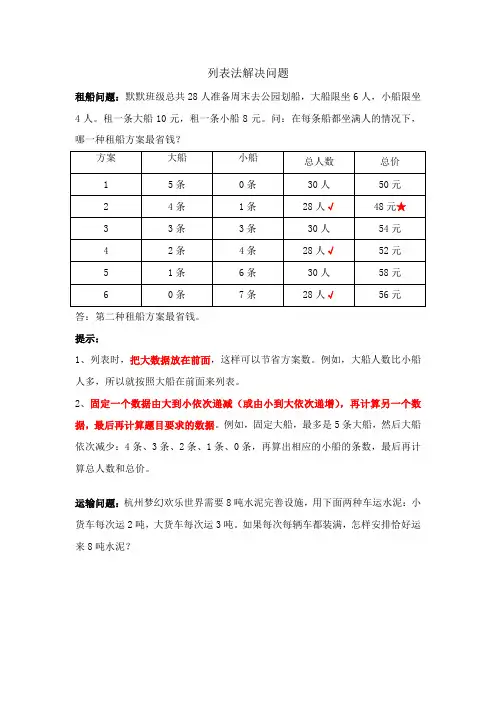 三年级上册列表法解决问题专项练习