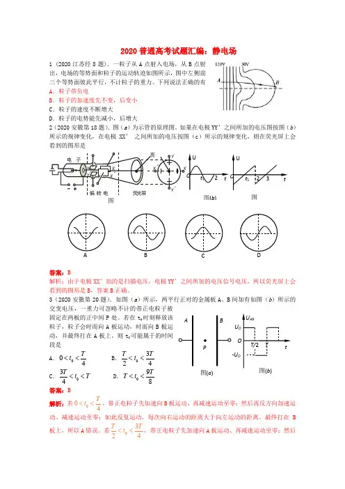 2020年高考物理试题分类汇编 静电场 精品