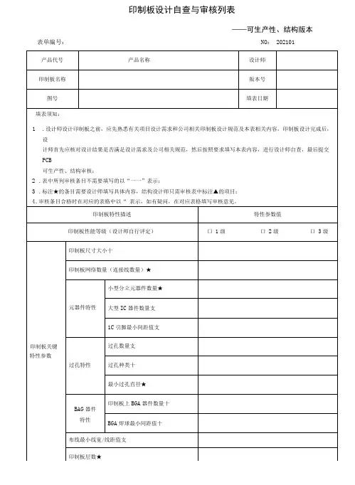 印制板(PCB)自查与审核列表(可生产性、结构)
