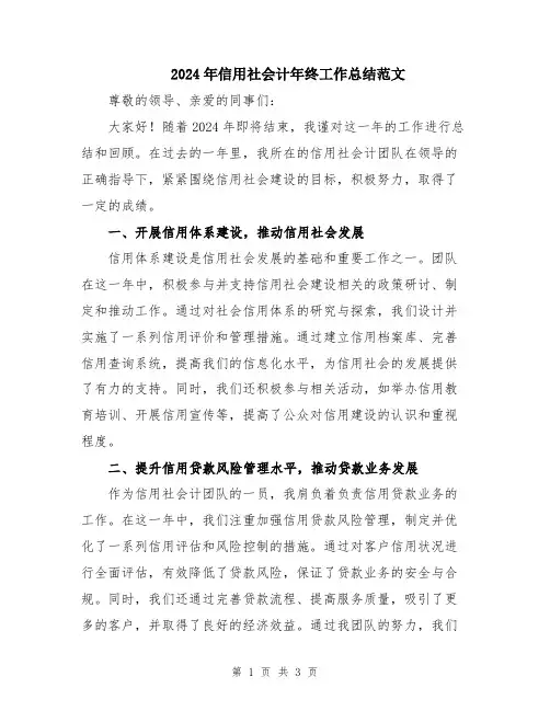 2024年信用社会计年终工作总结范文