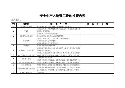 安全生产大检查工作检查内容