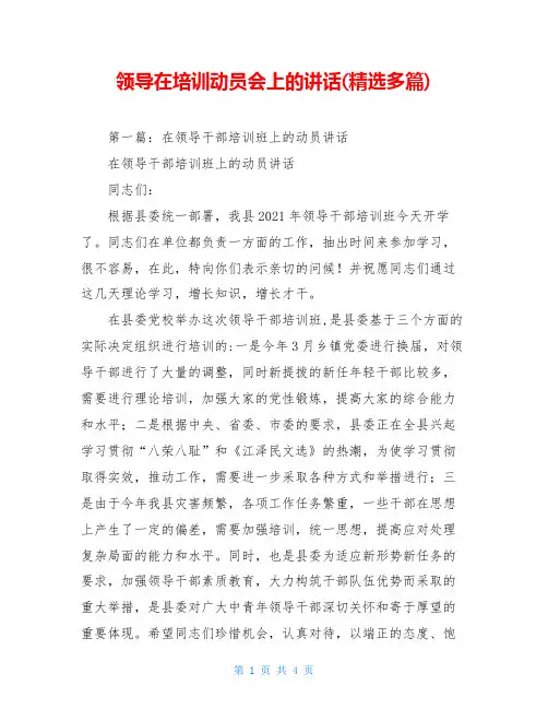领导在培训动员会上的讲话(精选多篇)