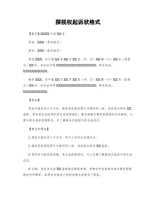 探视权起诉状格式