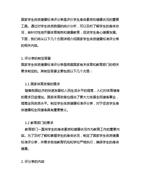 《国家学生体质健康标准》评分表