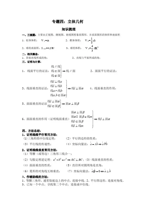 高一数学 立体几何专题复习