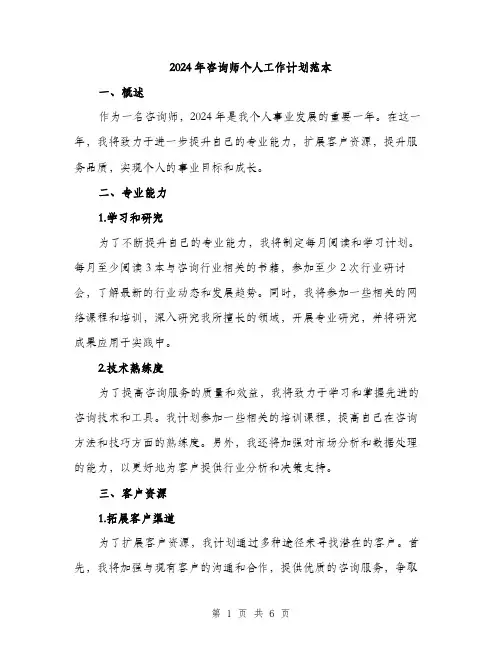 2024年咨询师个人工作计划范本(二篇)