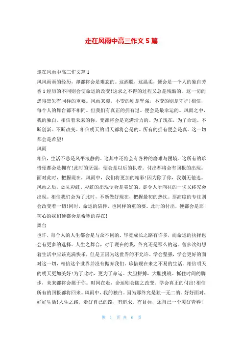 走在风雨中高三作文5篇