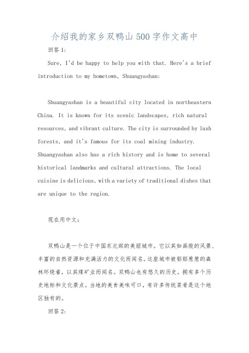介绍我的家乡双鸭山500字作文高中