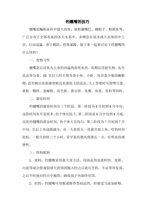 钓鱼技巧：钓翘嘴的技巧