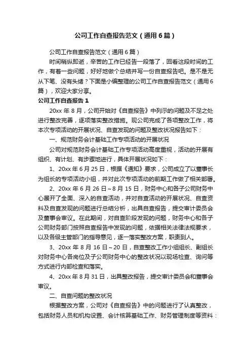 公司工作自查报告范文（通用6篇）