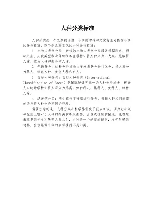 人种分类标准