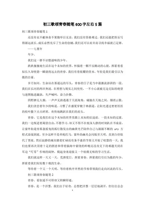 初三歌颂青春随笔600字左右5篇