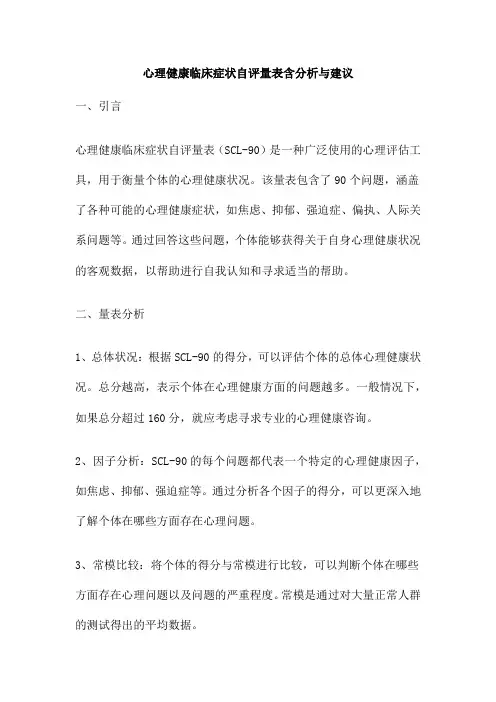 心理健康临床症状自评量表含分析与建议
