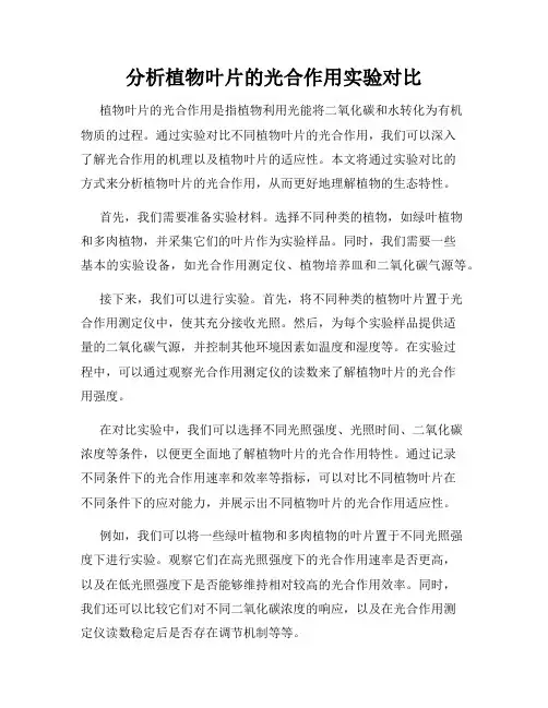 分析植物叶片的光合作用实验对比