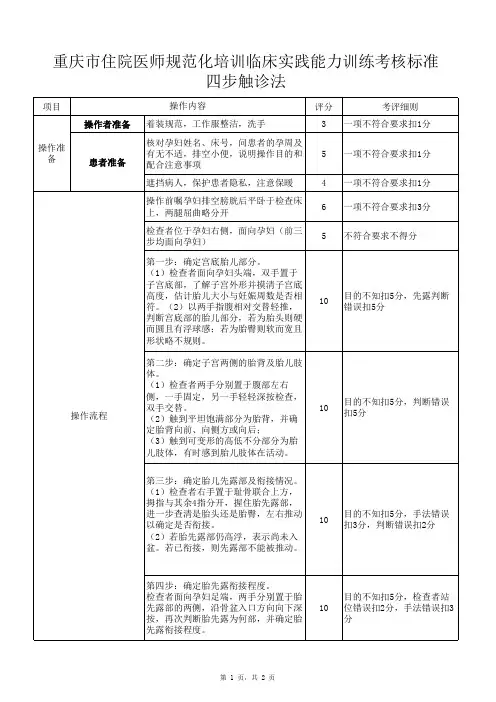 住院医师规范化培训考核项目操作标准：四步触诊法