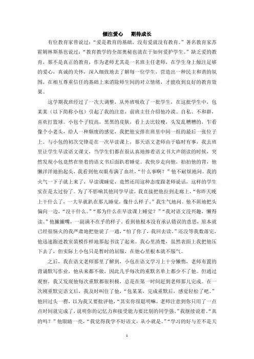 班主任德育工作案例：倾注爱心  期待成长