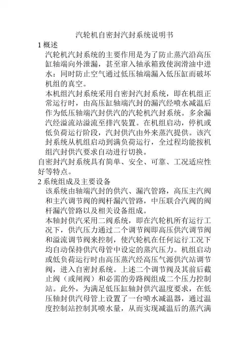 汽轮机自密封汽封系统说明书